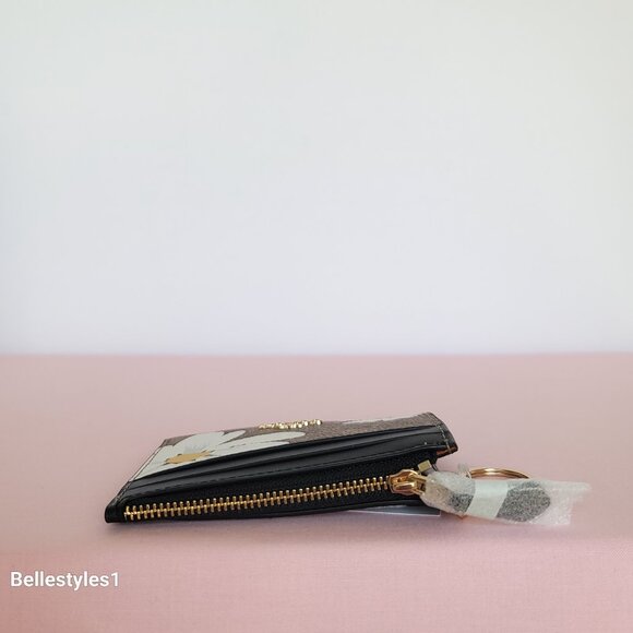 COACH Mini Skinny ID Case In Signature Canvas With Floral Print- Tan Multi 🎈⭐ - Picture 10 of 15